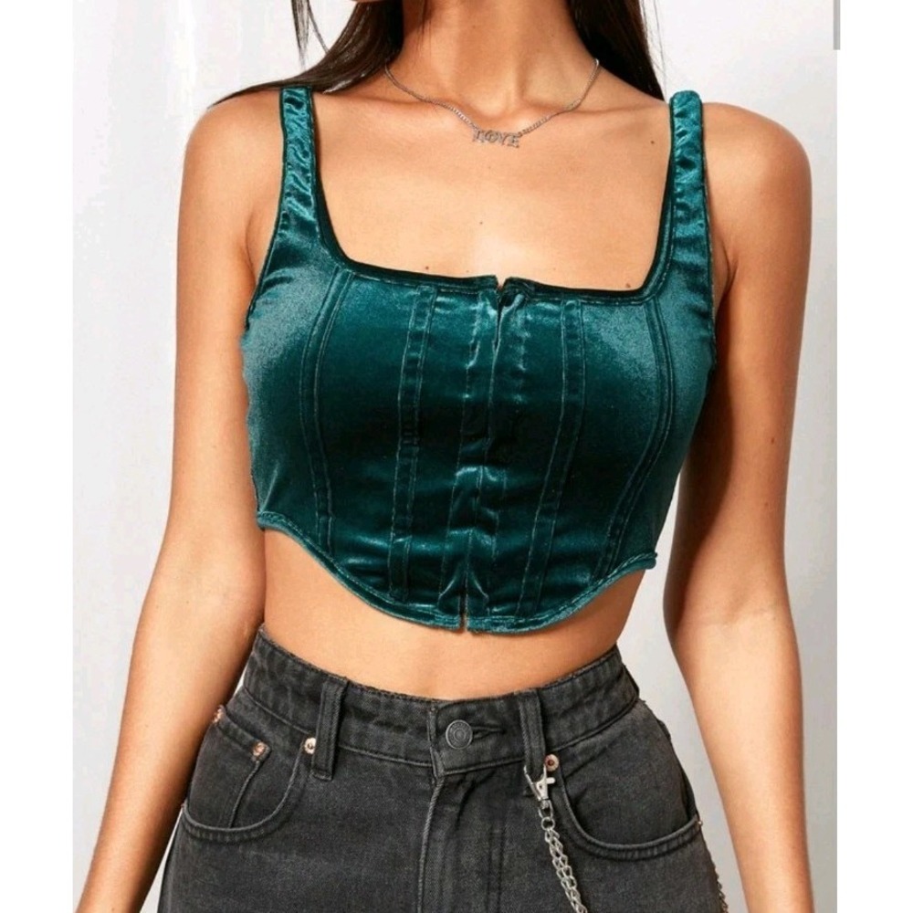Velvet Crop Top Corset Forest Green Small Whimsigoth Witchy Fairy Mossy Elfcore